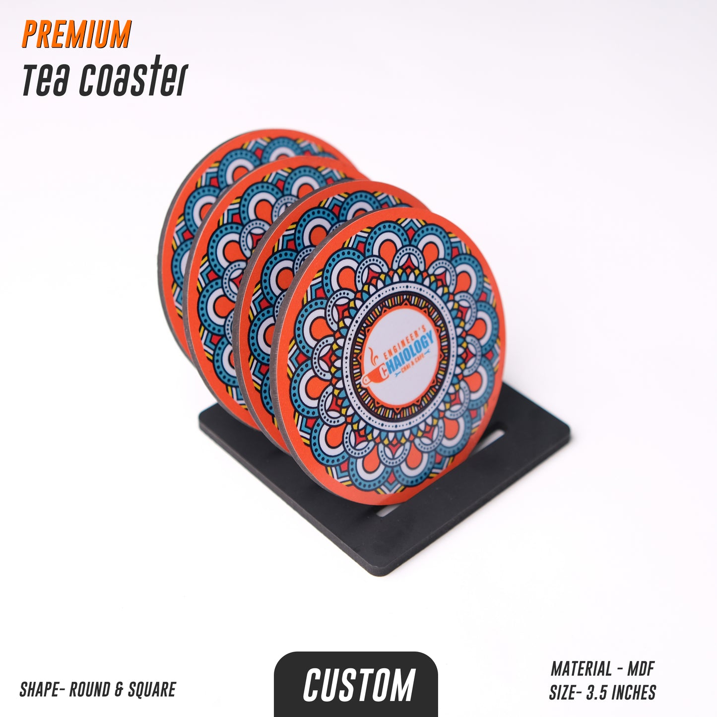 Custom MDF Tea Coaster with Stand (Set of 4) | Personalised Corporate Gift