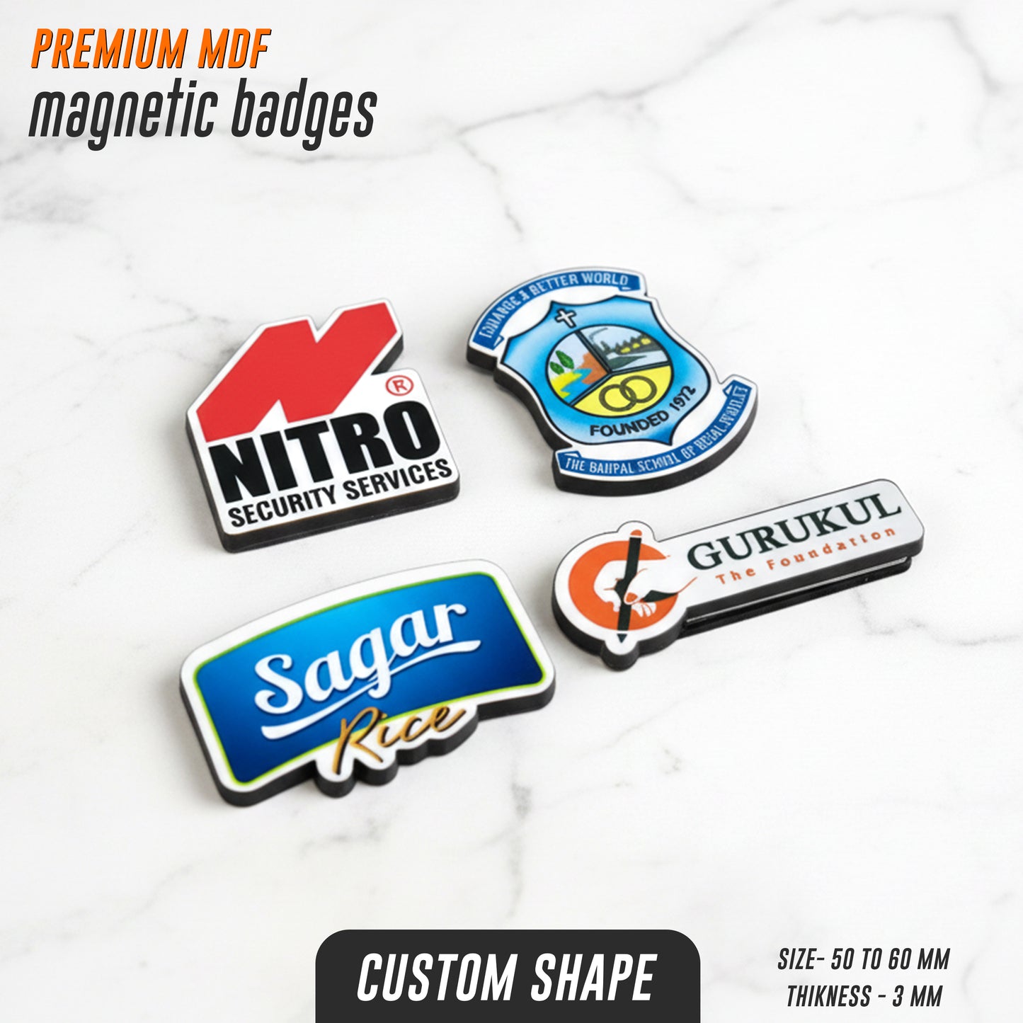 Custom MDF Magnetic Badges | Premium Logo Name Badges (Circle, Square & Custom Shape)