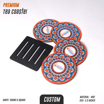 Custom MDF Tea Coaster with Stand (Set of 4) | Personalised Corporate Gift