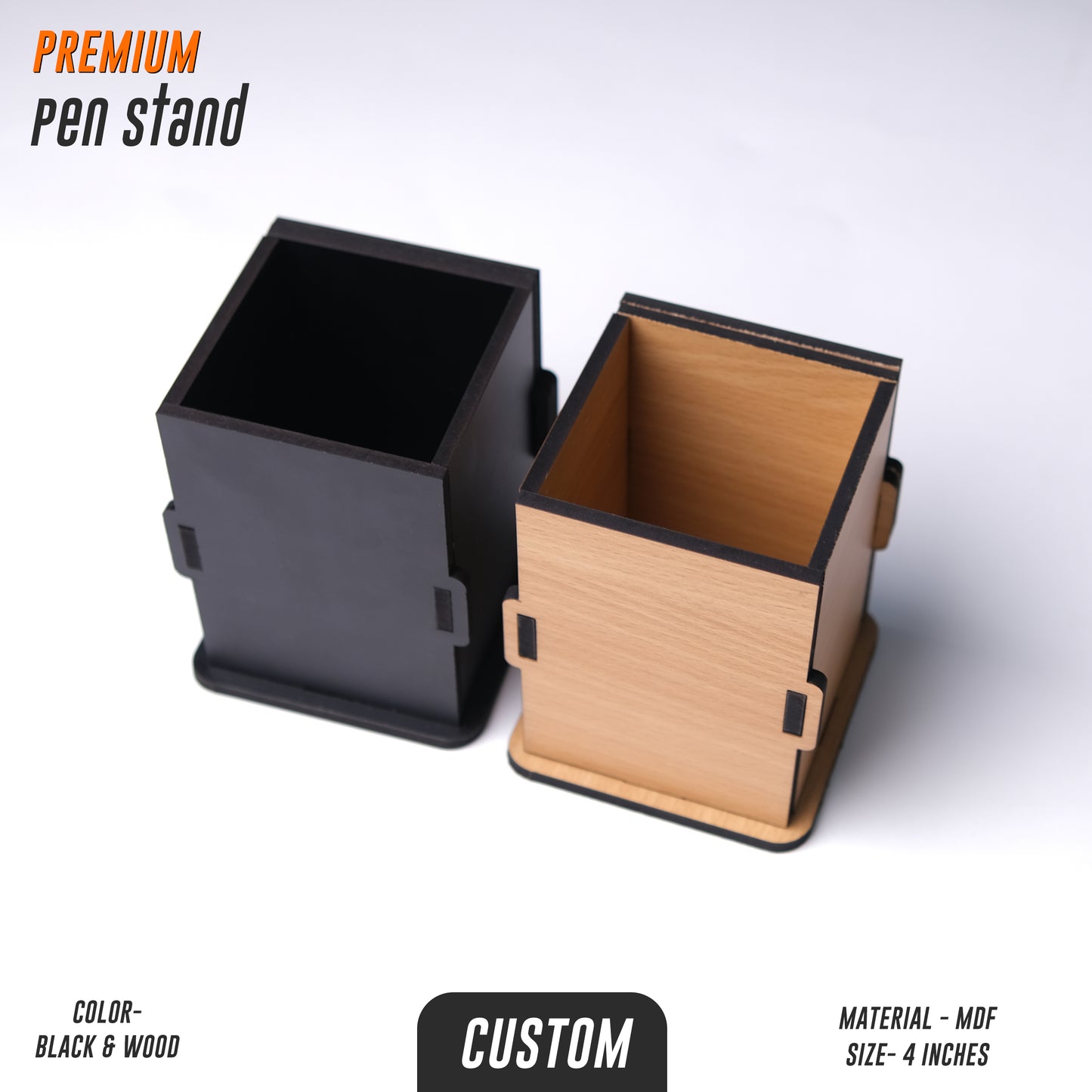 Custom MDF Pen Stand | Personalised Desk Organizer with Logo (4 Inch)
