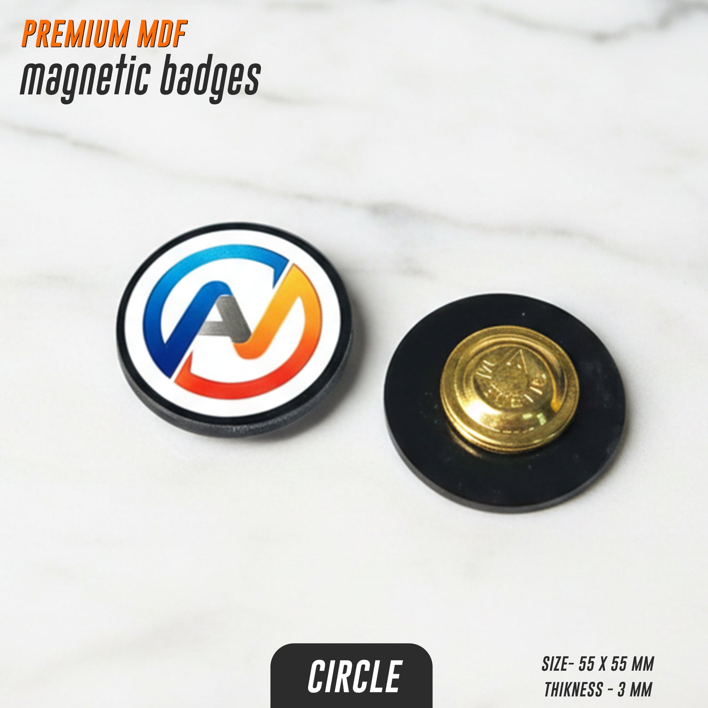 Custom MDF Magnetic Badges | Premium Logo Name Badges (Circle, Square & Custom Shape)