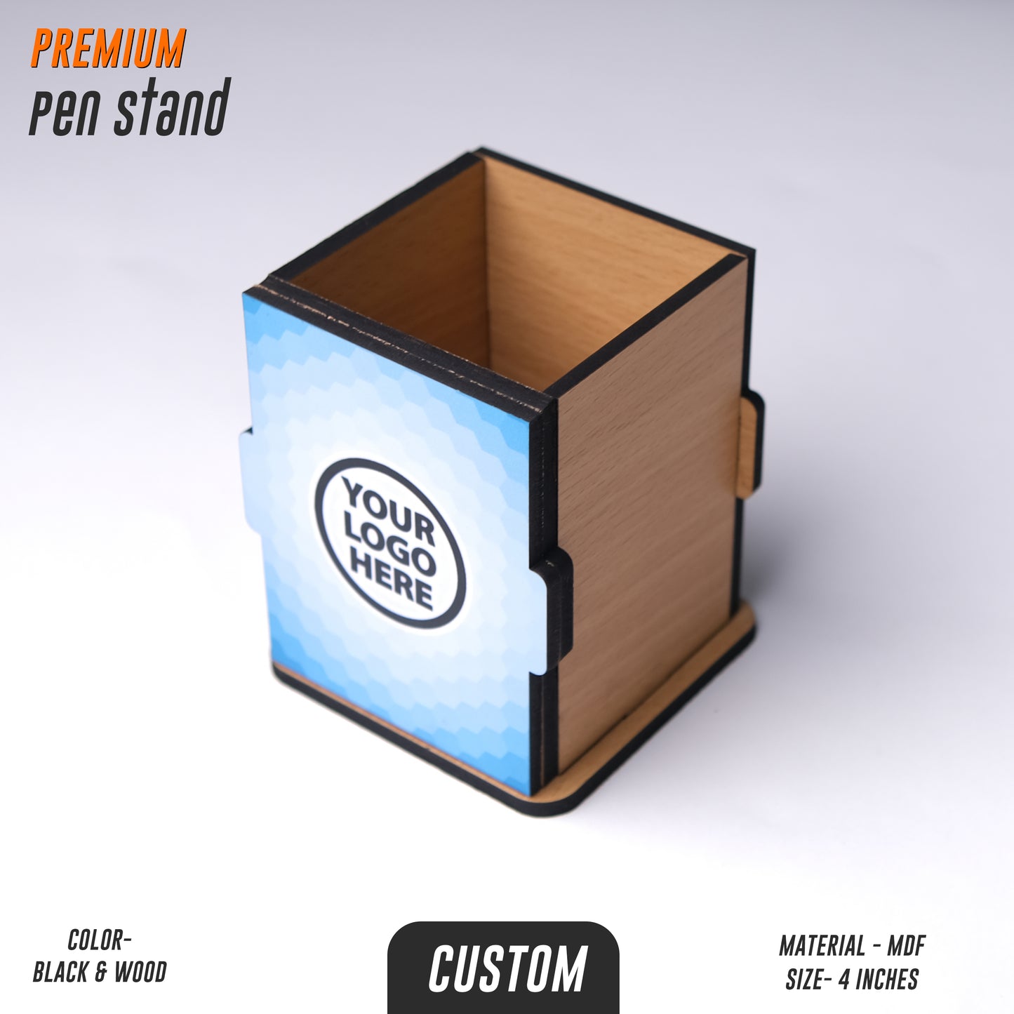 Custom MDF Pen Stand | Personalised Desk Organizer with Logo (4 Inch)