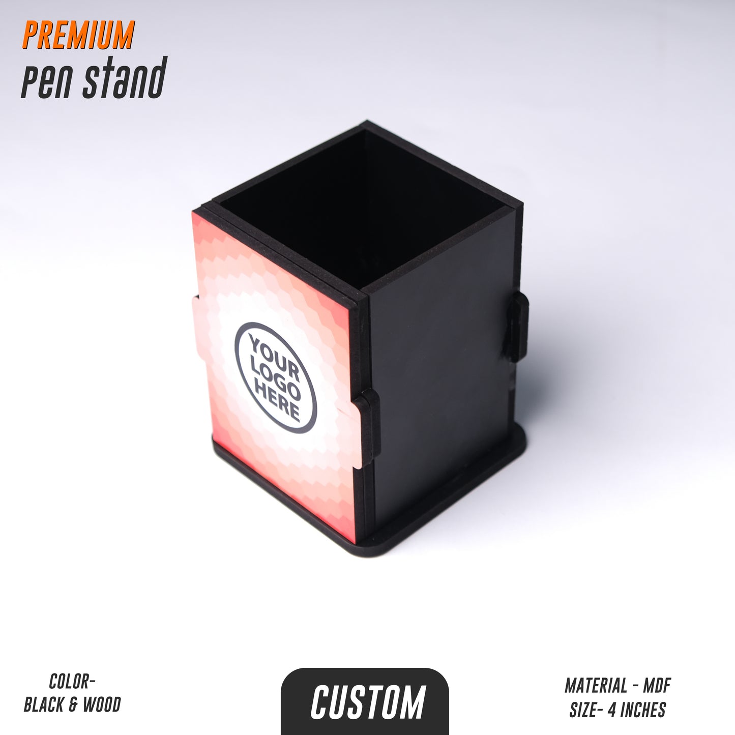 Custom MDF Pen Stand | Personalised Desk Organizer with Logo (4 Inch)
