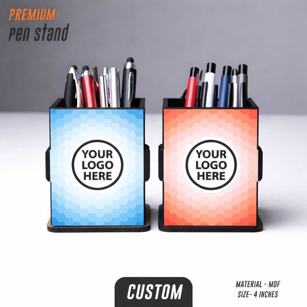 Custom MDF Pen Stand | Personalised Desk Organizer with Logo (4 Inch)